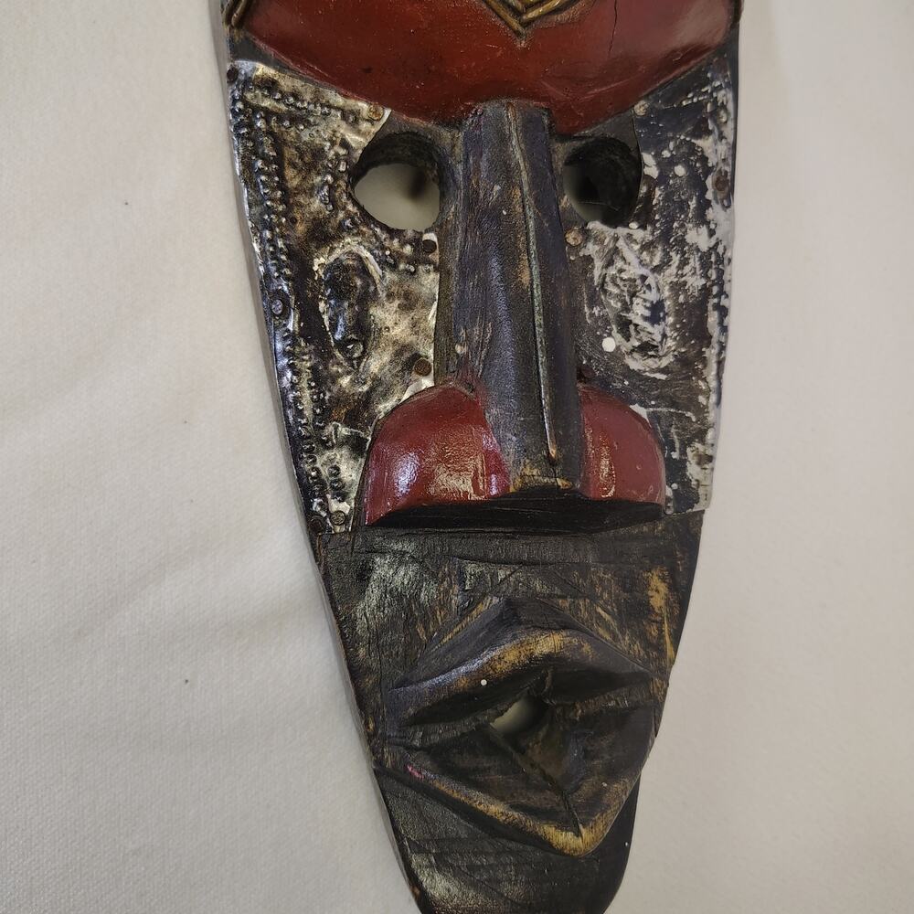 Hand Carved African Wall Mask Ghana Tribal Wood Art Decor - Picture 3 of 13